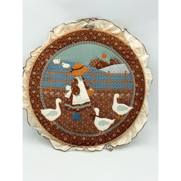 Other - Vintage Quilted Wall Hanging Granny Art Girl Feeding Geese Farmhouse Cottagecore